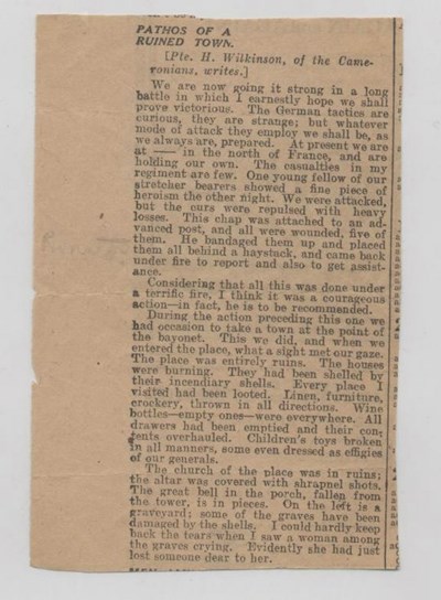 Newspaper cutting ''Pathos of a Ruined Town'