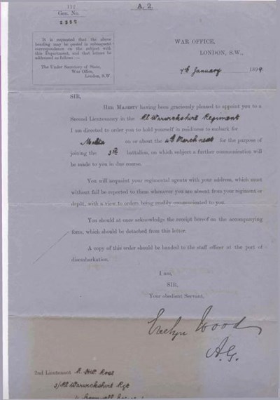 Notification of Lieut.Rose's posting to Malta