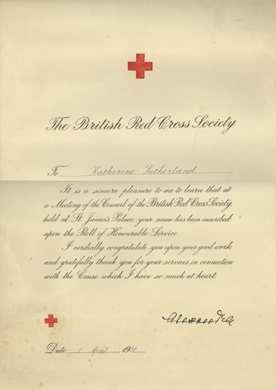 Red Cross certificate ~ Katherine Sutherland