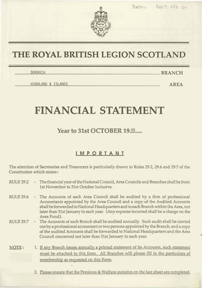 Royal British Legion Financial Statement