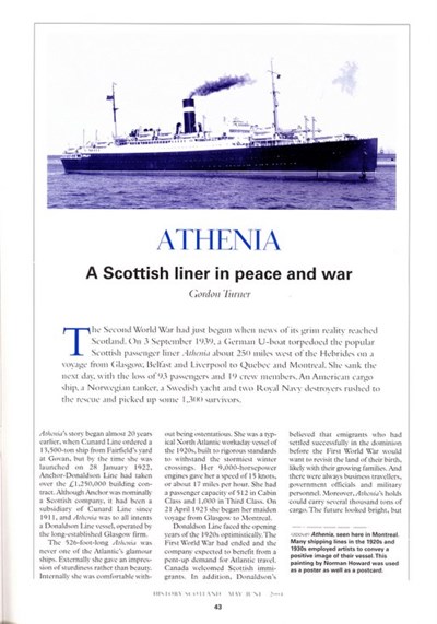 History Scotland May/June 2004 ~ S.S.Athenia
