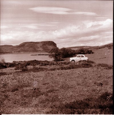 Austin 7 car parked at Loch Brora