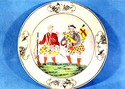 Postcard of plate depicting Scottish Highlanders