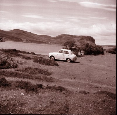Austin 7 car parked at Loch Brora