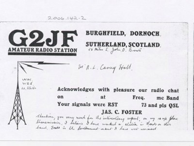 Note from G2JF Amateur Radio Station, Burghfield