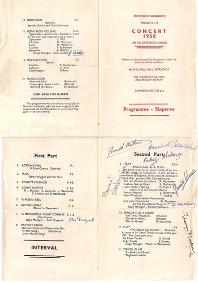Dornoch Academy Concert Programme 1958
