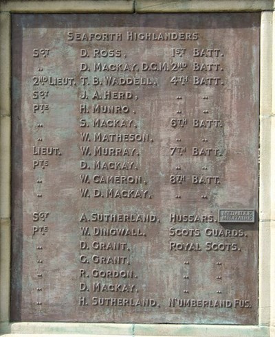 Dornoch War Memorial right plaque WW1
