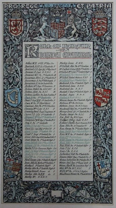 Dornoch Cathedral Congregation Roll of Honour