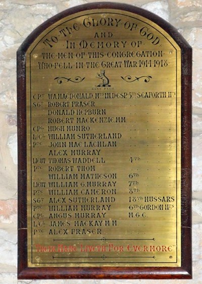 United Free Church Congregation Roll of Honour WW1