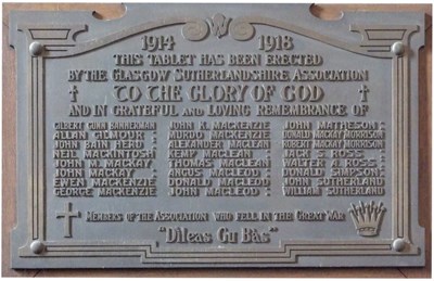 Glasgow Sutherland Association plaque Dornoch Cathedral