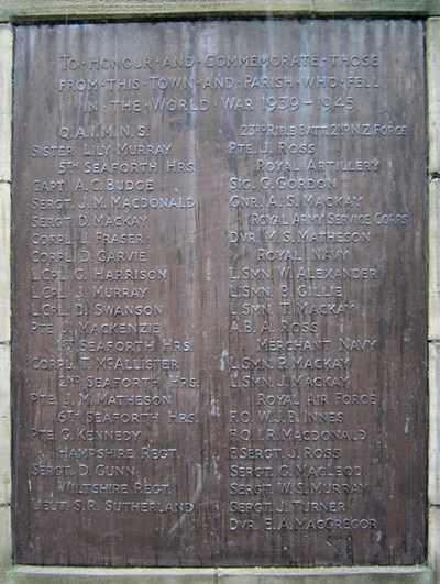 Dornoch War Memorial  WW2 plaque