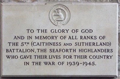 Seaforth Highlanders memorial plaque Dornoch Cathedral