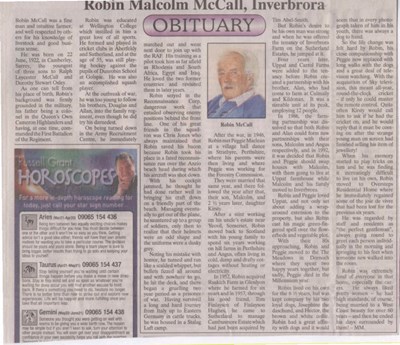 Obituary of Robin Malcolm McCall, Inverbrora