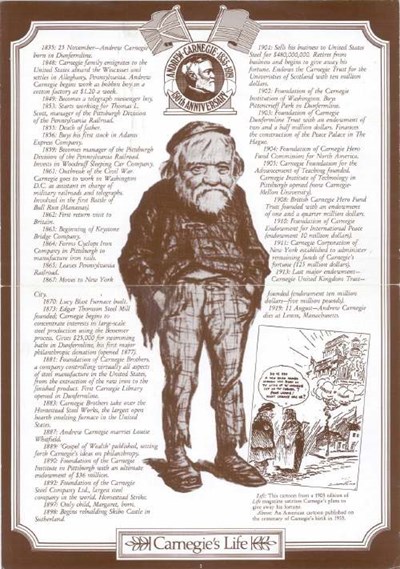 Set of posters celebrating  the 150th anniversary of Andrew Carnegie's birth.