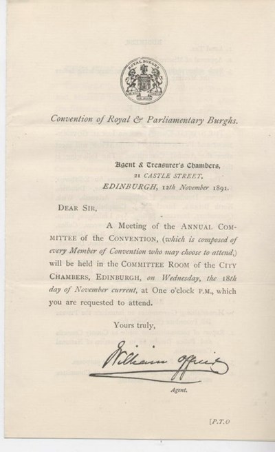 Agenda ~ Convention of Royal Burghs ~ 1891