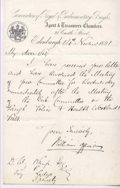 Letter from William Officer to D.W. Kemp ~ 1891