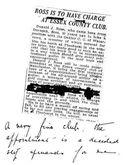 Newspaper cutting about Donald Ross