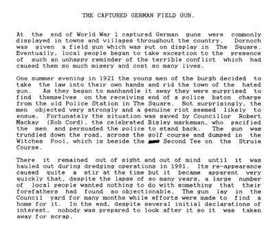 Notes on captured German field gun in Dornoch