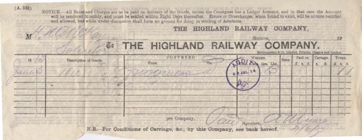 Highland Railway Company bill ~ 1913