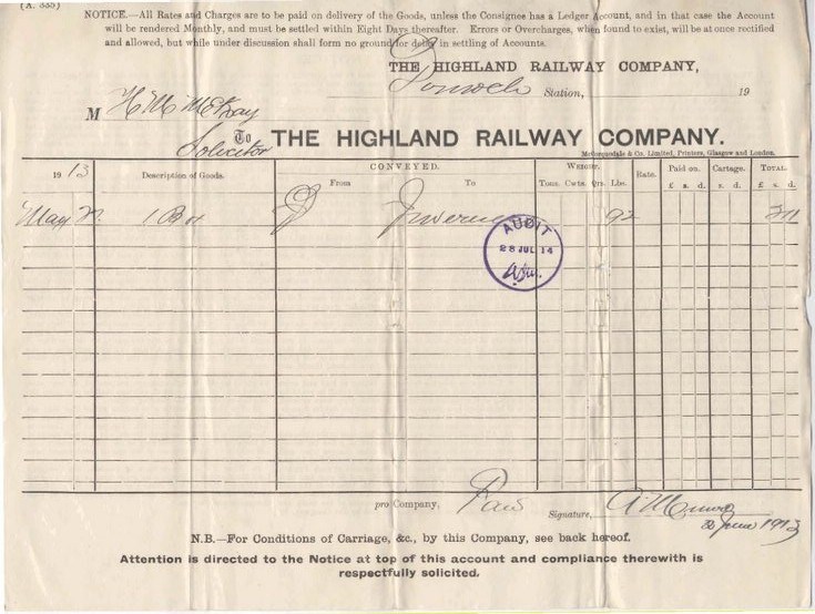Highland Railway Company bill ~ 1913