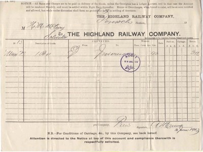 Highland Railway Company bill ~ 1913