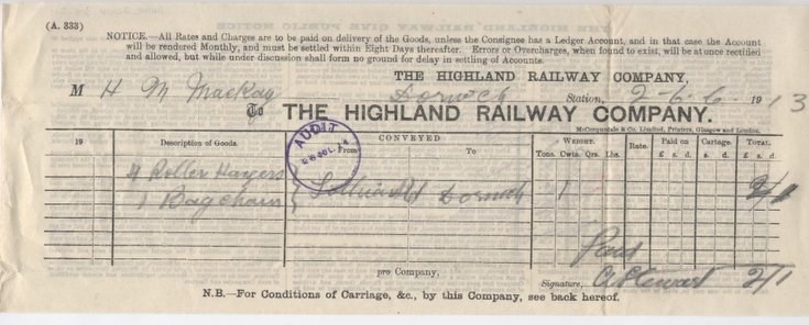 Highland Railway Company bill ~ 1913