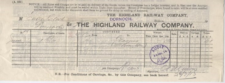 Highland Railway Company bill ~ 1913