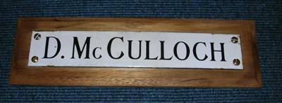 Enamel name plate for D McCulloch 