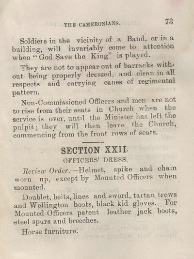 Extract from Cameronians Standing Orders - Dress