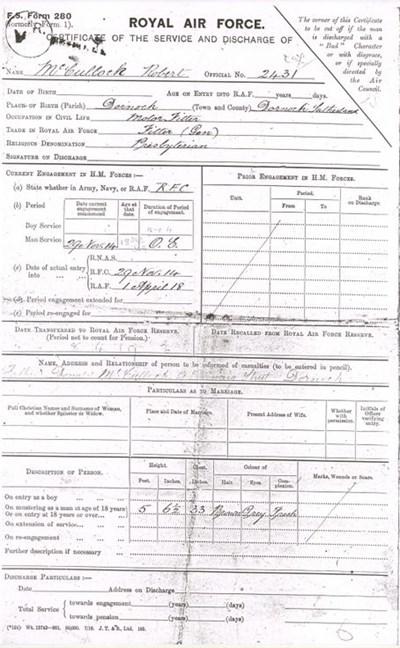 Certificate of Service and Discharge from the RAF