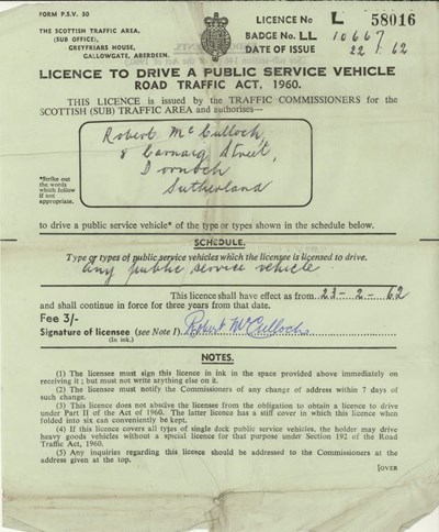 1962 ScottishTraffic Area Drivers Licence Robert McCulloch