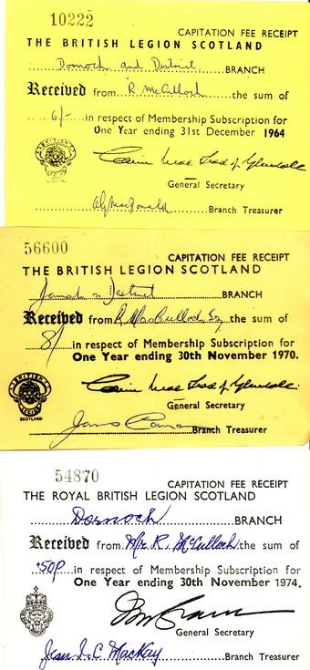 British Legion of Scotland Capitation Fee Receipts