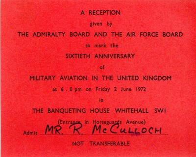 Invitation to Reception for Sixtieth Anniversary of Military Aviation
