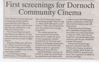 First screenings for Dornoch Community Cinema