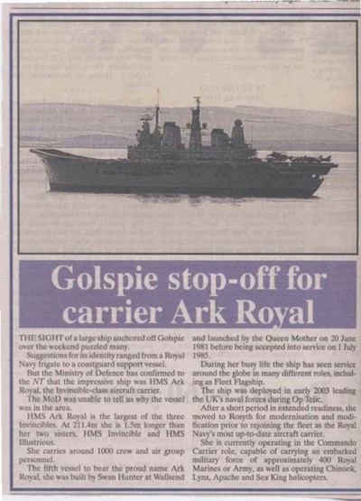 Golspie stop-ff for carrier HMS Ark Royal