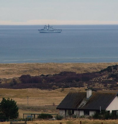 HMS Ark Royal viewed from Skelbo Muir