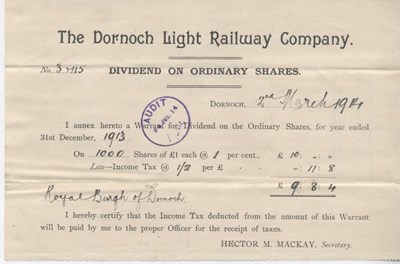Dornoch Light Railway Company dividend 1914