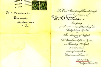 Invitation to wedding of Marquis of Stafford