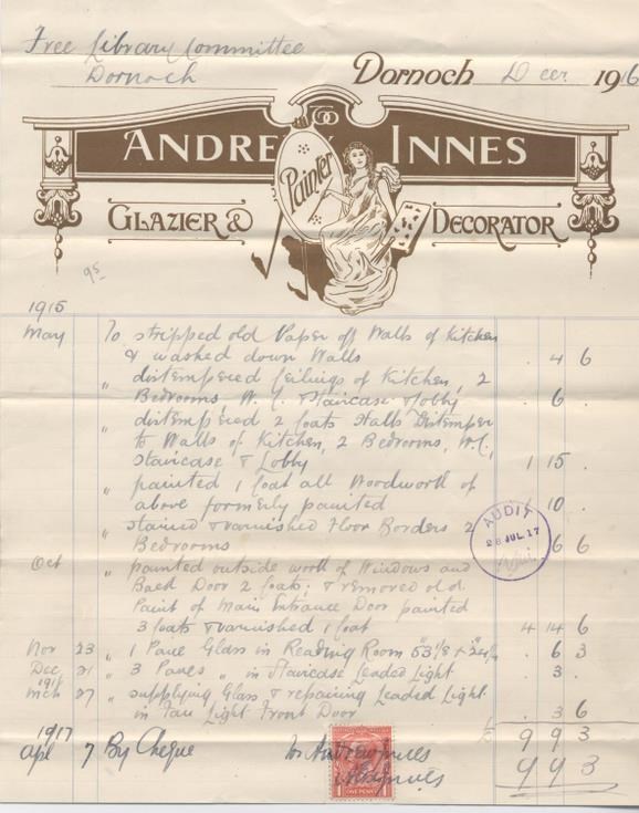 Bill for decorating 1916