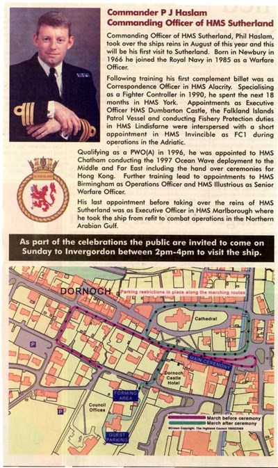 Commanding Officer HMS Sutherland & Freedom Parade route