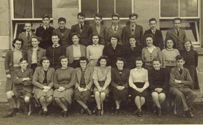 Pupils in front of Dornoch Academy, 1947