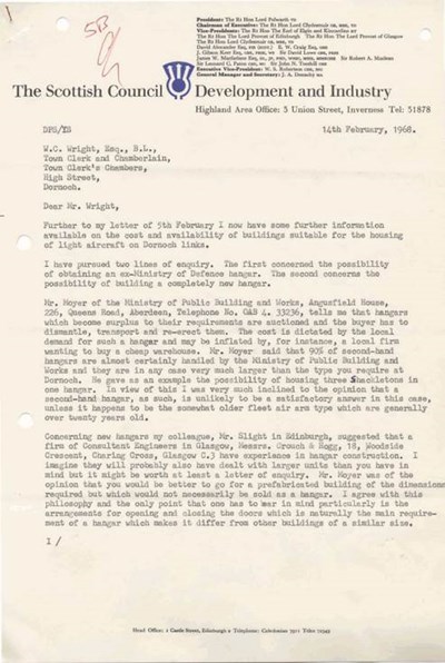 Dornoch Airstrip correspondence 1968