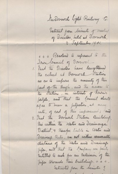 Extract from minutes of Dornoch Light Railway Co 1901