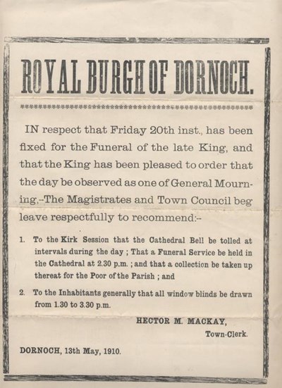 Poster re funeral of King Edward VII 1910