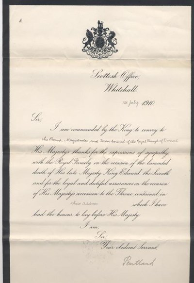Letter from Scottish Office re death of King Edward VII 1910