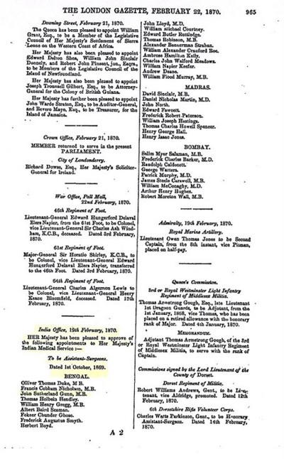 Family history John Sutherland Gunn b 1845 Indian Medical Service