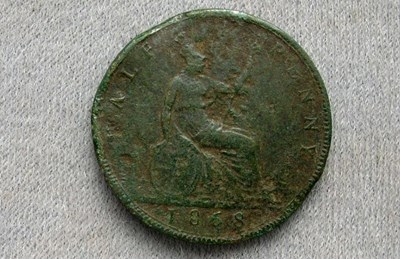 Victoria 1868 half penny found in the Dornoch area.
