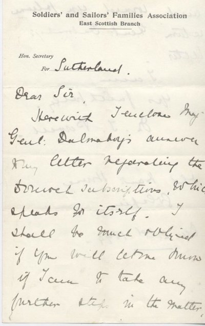 Letter from Soldiers & Sailors Families Association