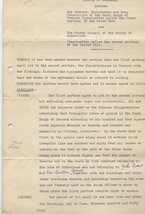 Agreement on let of slaughterhouse 1954