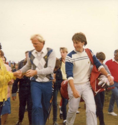 Greg Norman playing at Royal Dornoch July 1984